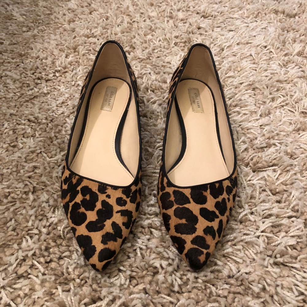 Cole Haan Leopard Print Calf Hair Pointed Toe Flat